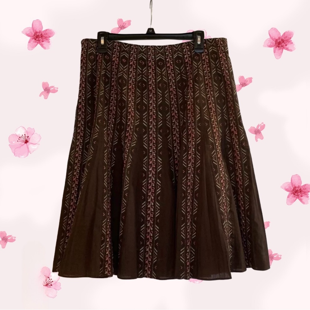 Silkland Peasant Skirt 100% Cotton Embroidered Lined Boho Flared Size 12
